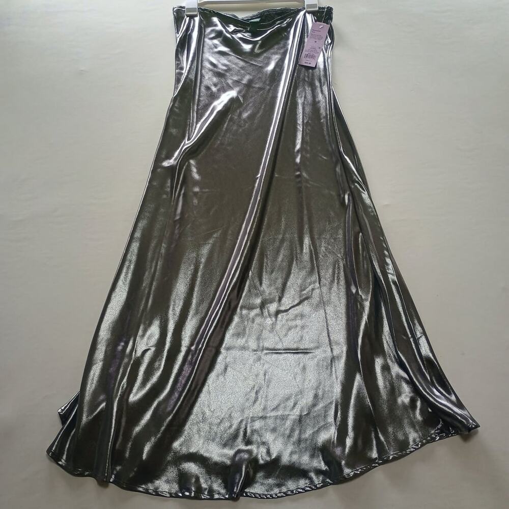 Wild Fable Silver Metallic Crinkle Strapless Maxi Dress Women's Size M New With